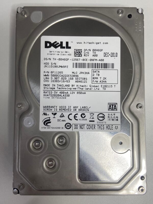 HD DELL 2TB 7.2K 3.5 SATA 3GB 0H6GP 00H6GP COM GAVETA