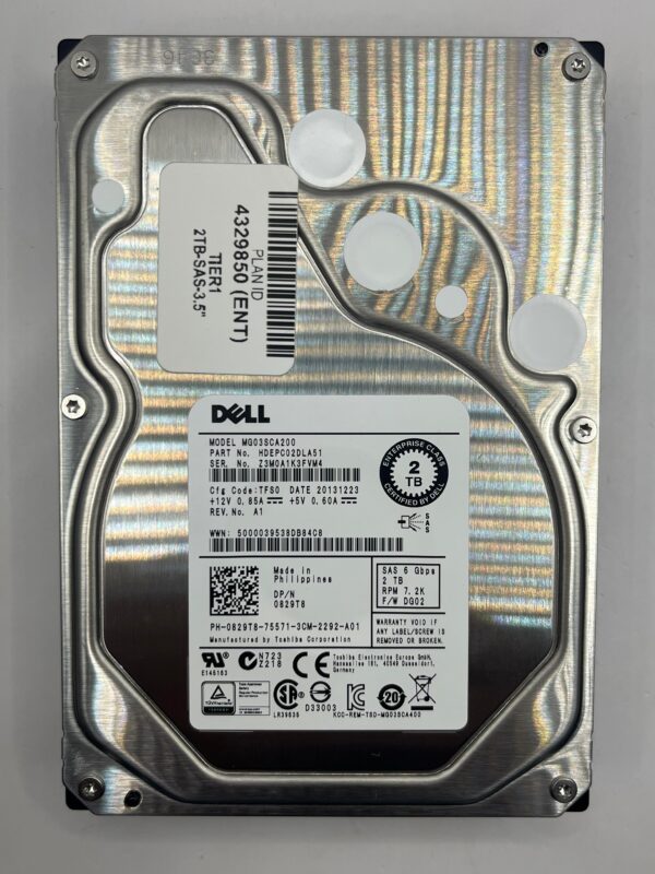 HD DELL 2TB 7.2K 3,5 SAS 6GB 0829T8 829T8 COM GAVETA