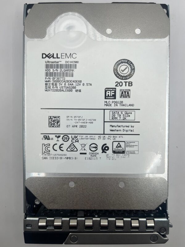 HD DELL 20TB 7.2K 3,5 SATA 6GBPS 0572FJ 572FJ 0F38772 COM GAVETA