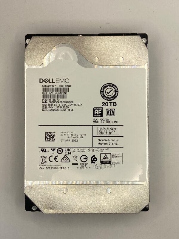 HD DELL 20TB 7.2K 3,5 SATA 6GBPS 0F38772 0572FJ 572FJ COM GAVETA