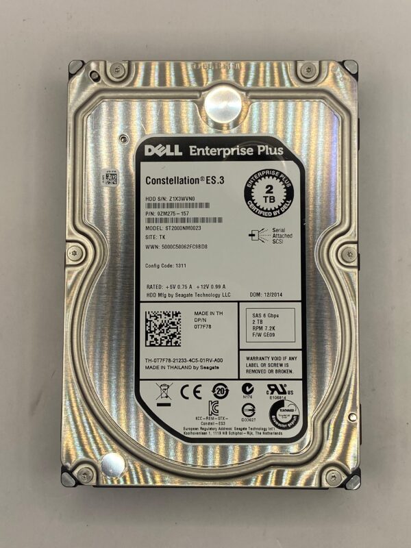 HD DELL 2TB 7.2K 3.5 SAS 6G 0T7F78 T7F78 COM GAVETA