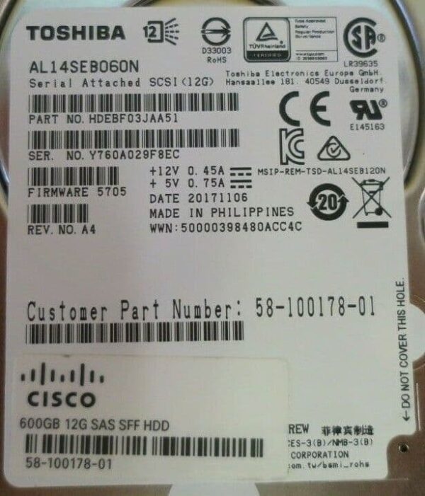 HD CISCO 600GB 10K 2,5 SAS 12GB UCS-HD600G10K12G 58-100178-01