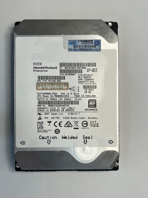 HD HP 8TB 7.2K 3.5 12GB SAS 793773-001 793703-B21