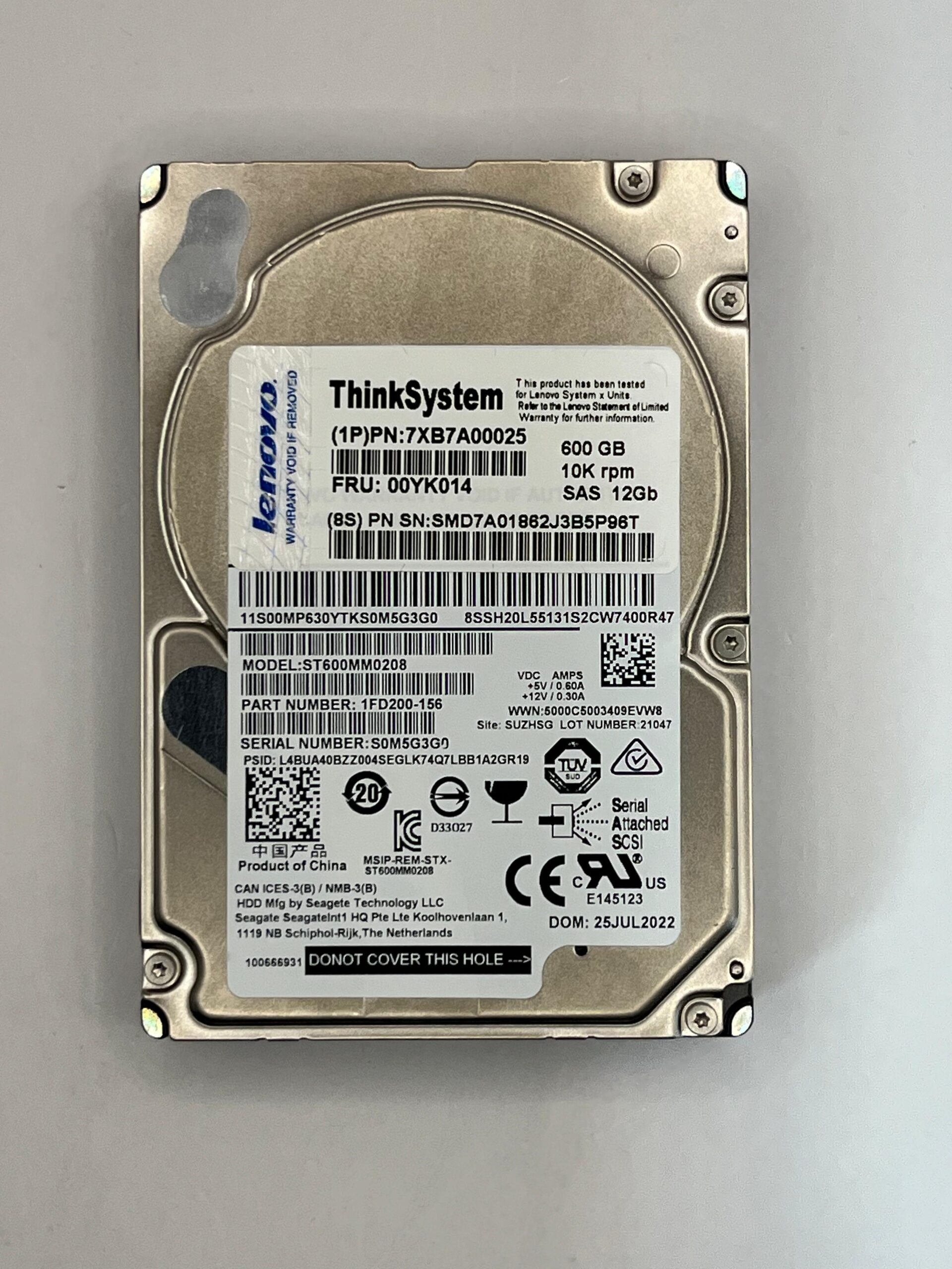 HD LENOVO 600GB 10K 2.5 SAS 12GB 00YK014 7XB7A00025 seminovo