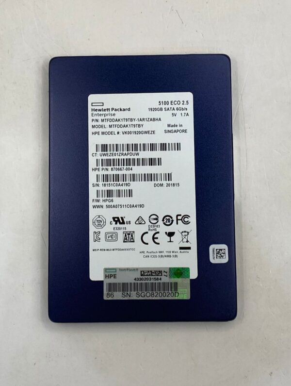 SSD HP 1.92TB 2,5 SATA 6GB 872867-001 872820-B21   CINZA