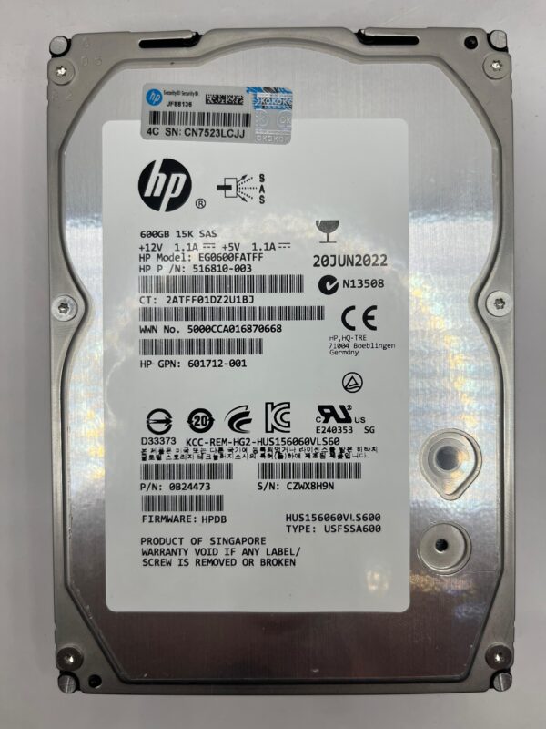HD HP 600GB 15K 3.5 SAS 6GB AP860A 601777-001