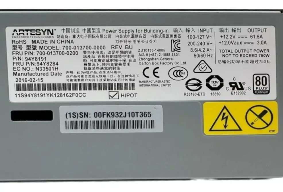 FONTE LENOVO 750W X3500 M5 94Y8142 94Y8284 94Y8191 - Imagem 2