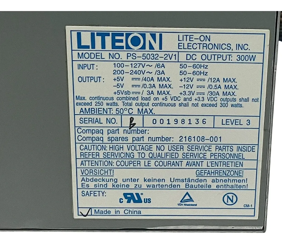 FONTE LITE-ON 300W ML350 G1 ML330 G2 216108-001 - Imagem 5