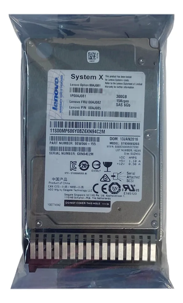 HD IBM 300GB 15K 6GB SAS 2.5 00AJ081 00AJ082 00AJ085 NOVO - Imagem 2