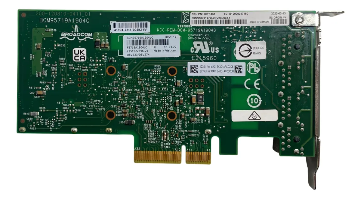 Placa de Rede LENOVO 5719 1GB RJ45 4-Port 00YK551 7ZT7A00484 - Imagem 4