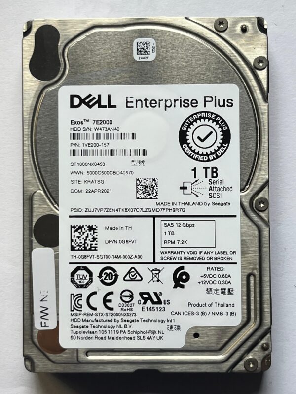 HD DELL 1TB 7.2K 2.5 SAS 12GB 0G8FVT G8FVT