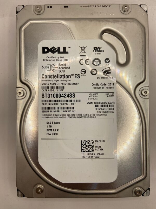 HD DELL 1TB 3,5 7,2K SAS 6GB 0U738K U738K COM GAVETA
