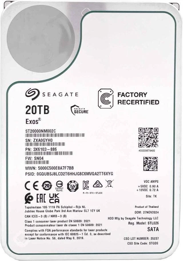 HD Seagate Exos 20TB 7.2K 3,5 SATA 6GB ST20000NM002C NOVO - Imagem 2
