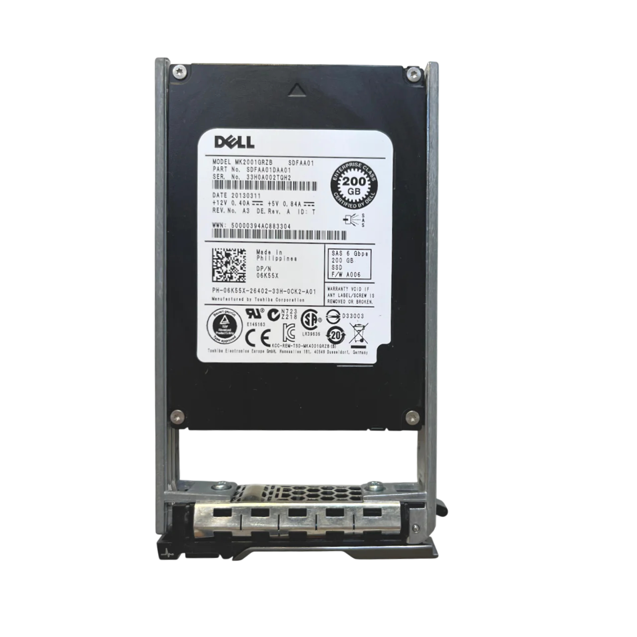 SSD DELL 200GB 2,5 6GB SAS 06K55X 6K55X MK2001GRZB NOVO