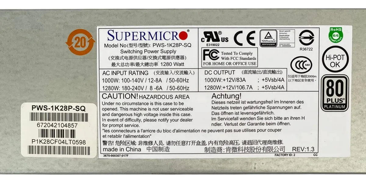 Fonte SuperMicro 1280W Platinum PWS-1K28P-SQ - Imagem 3